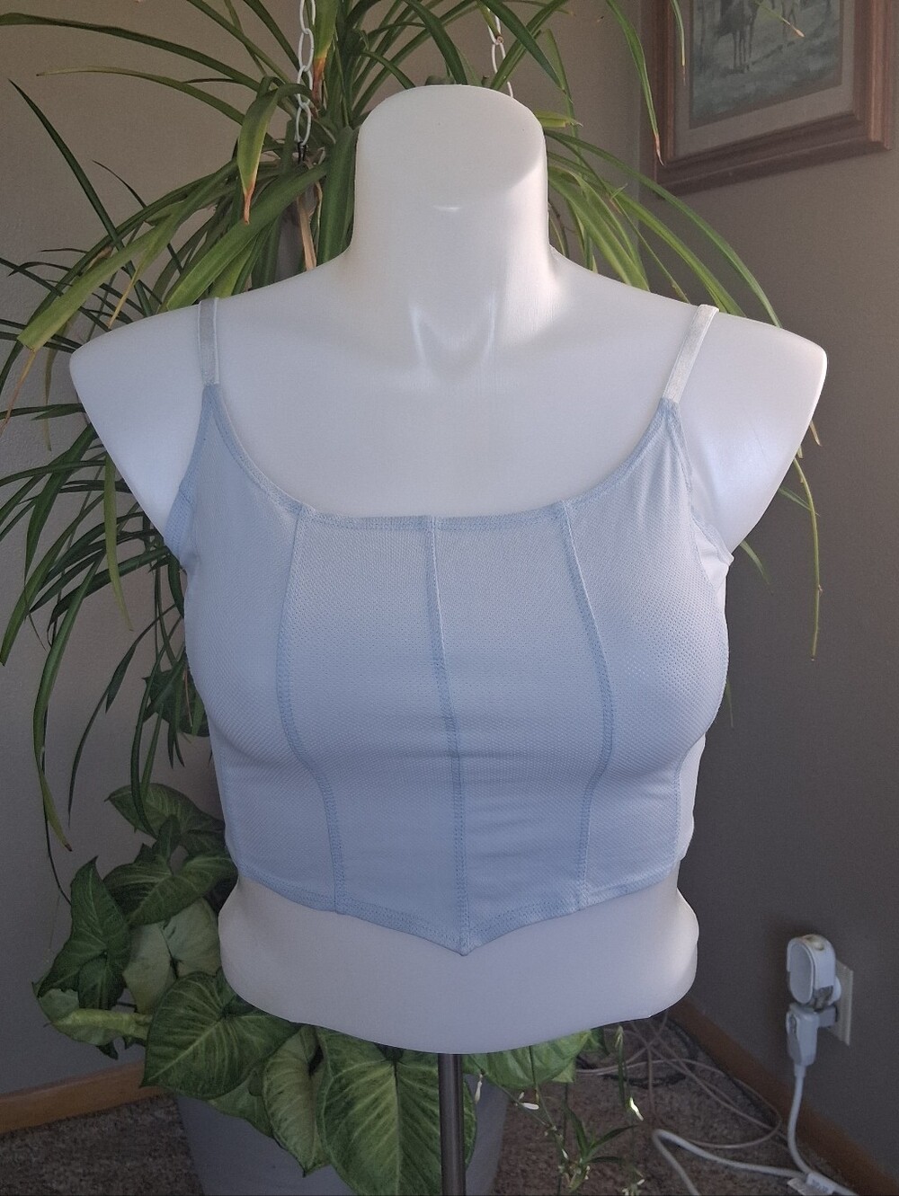 Vintage Y2K Baby Blue Mesh Camisole Top Stretch Tank Cami Fairycore Soft Girl